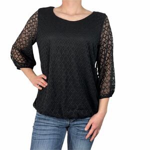 AGB Black 3/4 Sleeve Lace Dot Blouse